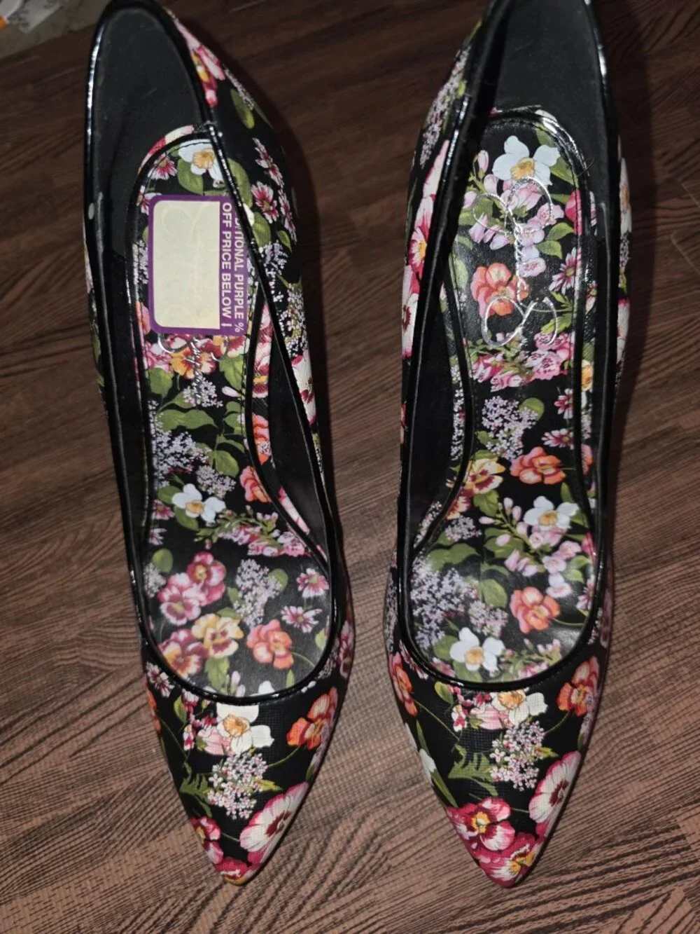 Floral Black Jessica Simpson Pointed-Toe High Heels Size 9M 4-Inch Stiletto Heel